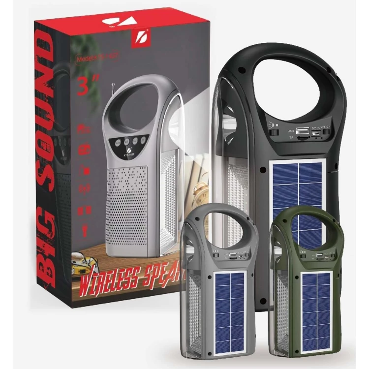 اسپیکر شارژی خورشیدی KTS‑1437 با چراغ قوه و رادیو FM – بلوتوث و USB عمده