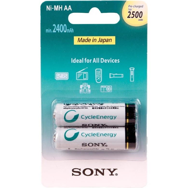 باتری قلمی شارژی سونی مدل Ni-MH AA ظرفیت ۲۵۰۰ میلی آمپر بسته ۲ عددی